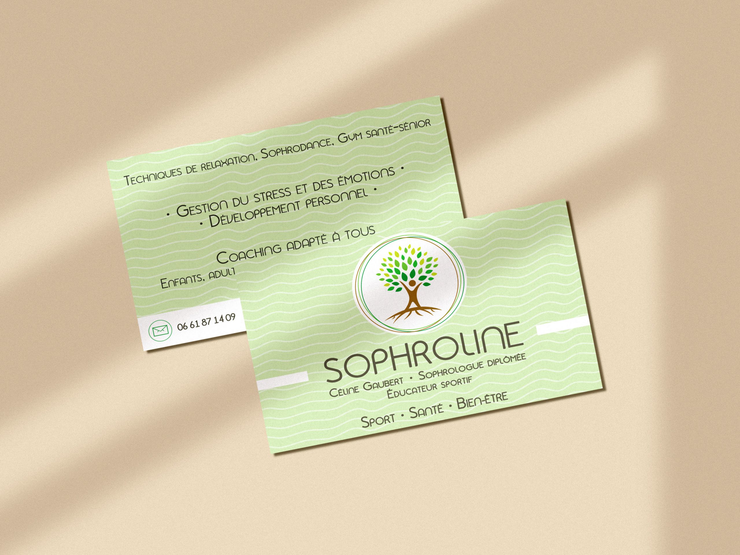 Mockup de carte de visite recto-verso Sophroline- Sarah La Selva