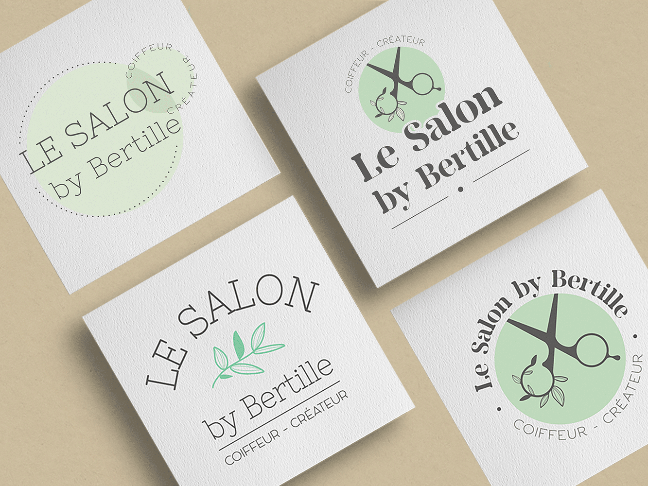 Mockup animé de cartes avec propositions de logo pour Le Salon by Bertille - Sarah La Selva