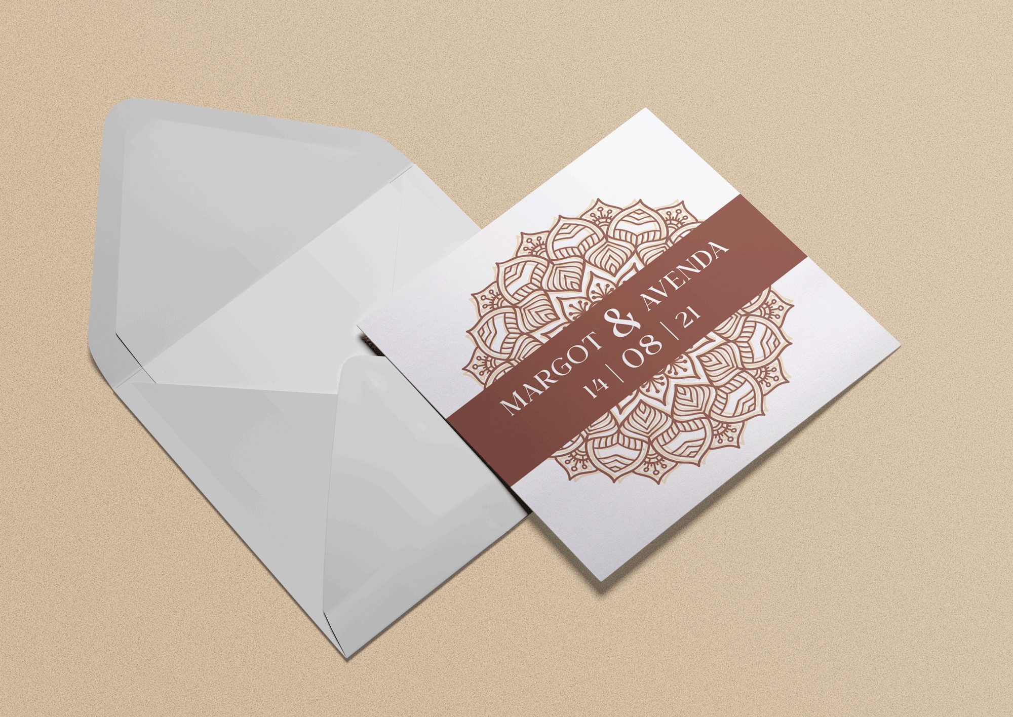 Mockup de cartes d'invitation de mariage avec motifs mandala - Sarah La Selva | Design Graphique