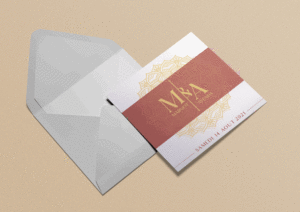 Mockup animé d'un faire-part recto-verso de mariage à thème